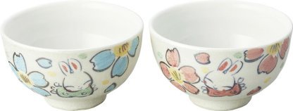 【ラッピング無料】国産 夕立窯 パールうさぎ ペア飯碗 YK681 日本製 ご飯茶碗