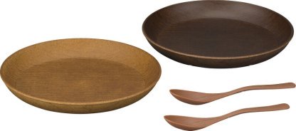 【ラッピング無料】国産 Woody ラウンドプレート 2P スプーン付 16921 日本製