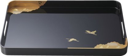 【ラッピング無料】国産 加賀百万石 純金箔工芸 歓び 14.0長手盆(黒塗) B80-UT 日本製 お盆 トレー トレイ