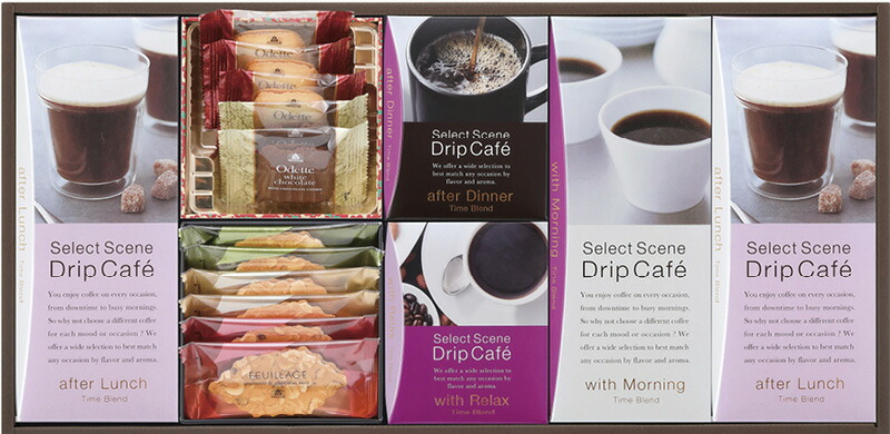 【ラッピング無料】三喜屋珈琲 セレクトシーンドリップコーヒー ＆ モロゾフ焼菓子詰合せ SSD-50MA ランチ モーニング リラックス ディナー タイムブレンド ファヤージュ ミニ缶 オデット ミニ缶