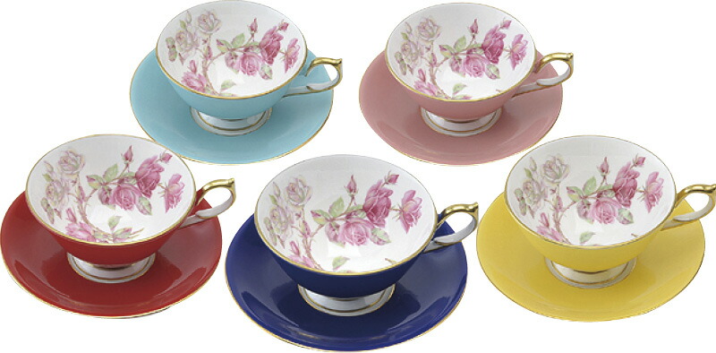 【ラッピング無料】エインズレイ エリザベスローズ 色変わり5客ティーセット 3056-5SETC カップ＆ソーサー
