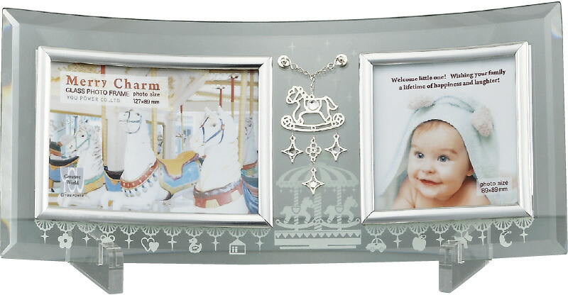 【ラッピング無料】メリーチャーム ガラスフォトフレーム 2Ｗ GF-02591 絵画 フラワー アート