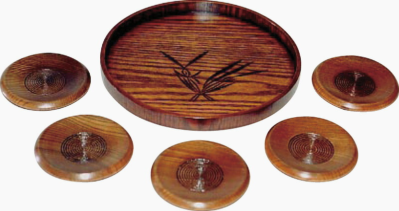 【ラッピング無料】木製 蘭彫丸盆・茶托揃 2668 レビュー キャンペーン