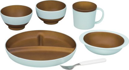 【ラッピング無料】国産 ウッディ キッズ5点セット ブルー 16938 日本製 食器セット 汁椀 飯椀 ボウル マグ プレート フォーク