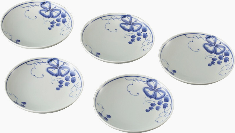 【ラッピング無料】国産 波佐見焼 古染青磁ぶどう絵 デザート & ケーキ皿5枚揃 009-470 日本製 プレート