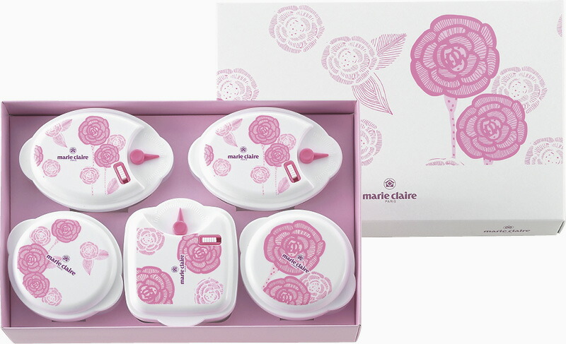 【ラッピング無料】国産 マリ・クレール ローズブルーミング 電子レンジ容器5点セット MC-669 日本製 保存容器 キャニスター