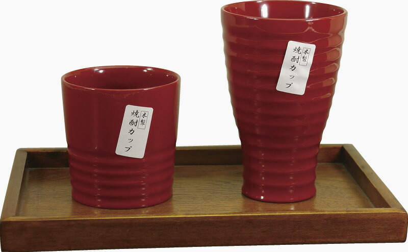 【ラッピング無料】木製焼酎カップセット 朱塗 トレー付 4581 日本酒 グラス
