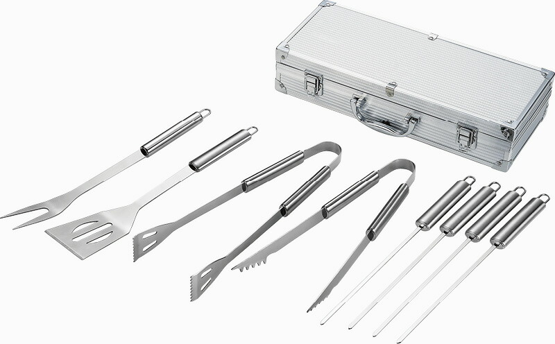 【ラッピング無料】BBQの達人セット AY-2031 バーべキュー クッキング用品 串 アルミケース ターナー ピック 炭用トング 食材用トング