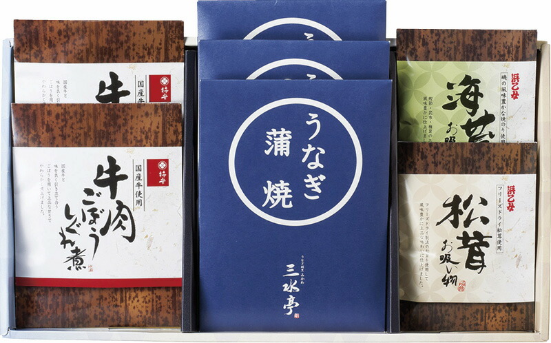 【ラッピング無料】三河一色産うなぎの蒲焼･柿安･お吸物セット MU-AJJ 牛肉ごぼうしぐれ煮 浜乙女 海苔 お吸物 浜乙女 松茸 お吸物