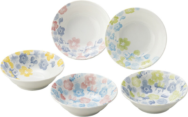 【ラッピング無料】国産 ディズニー ミッキー・フラワー ボウル5枚セット 3211-01 日本製 サラダボウル