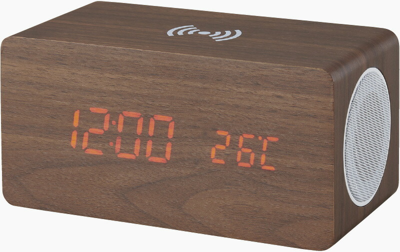 【ラッピング無料】ブルートゥーススピーカー・ワイヤレス充電機能付クロック 6183-23 ワイヤレス充電器 時計 温度計 カレンダー