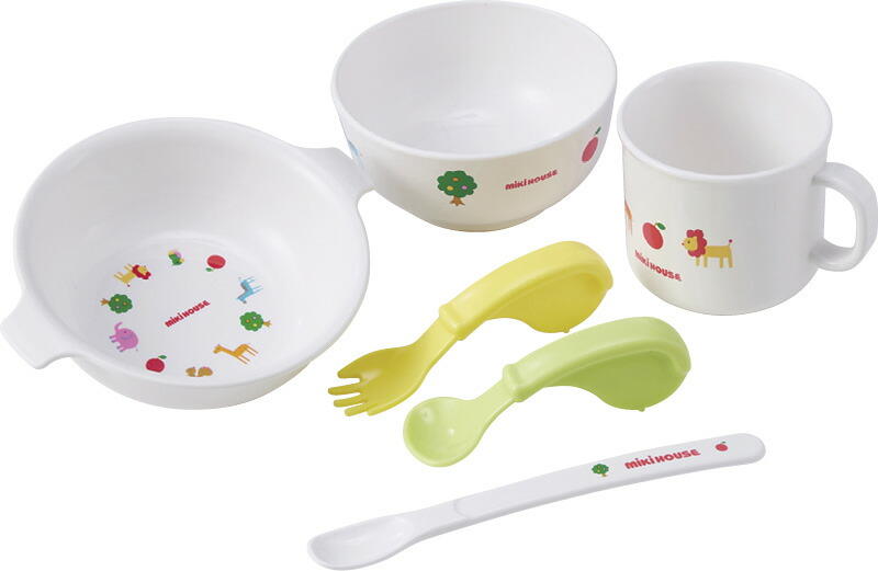 【ラッピング無料】国産 ミキハウス テーブルウェアセット 46-7123-827 日本製 皿 プレート ミルクマグ ファーストプレート ライスボウル スプーン フォーク フィーディングスプーン