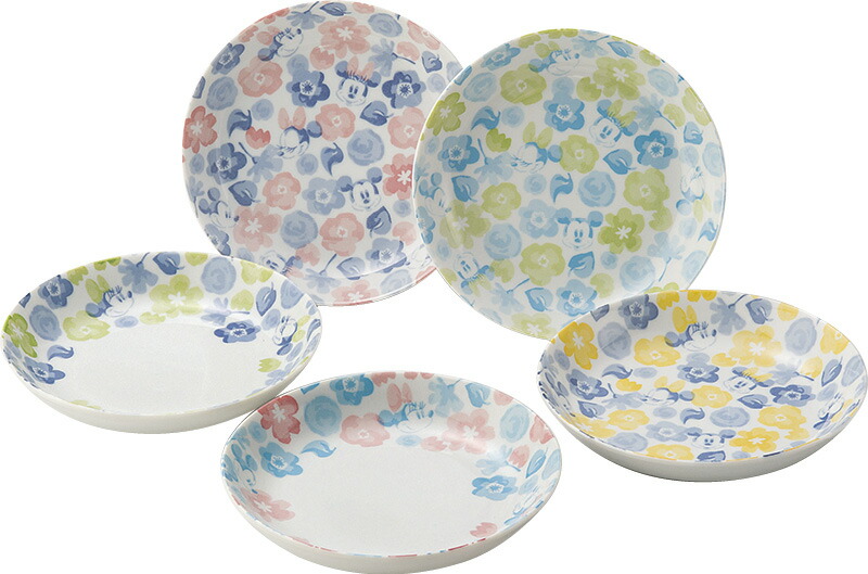 【ラッピング無料】国産 ディズニー ミッキー・フラワー パスタプレート5枚セット 3211-02 日本製 皿