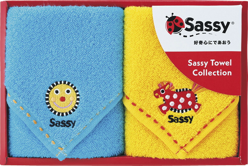 【ラッピング無料】サッシー ミニタオル 2P ブルー & イエロー SA-7082 綿100%
