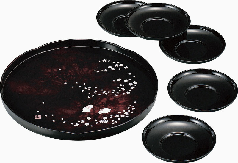 【ラッピング無料】国産 池坊美佳 美佳 桜うさぎ丸盆 茶托セット 16473 日本製