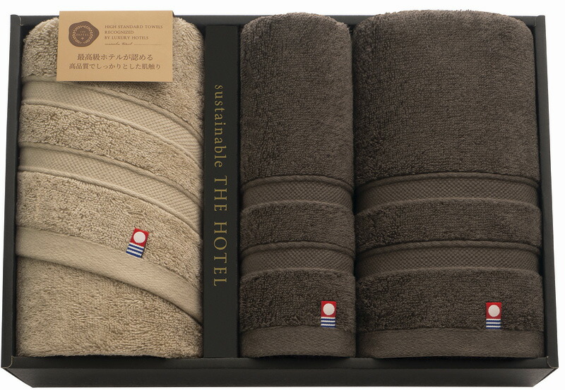 【ラッピング無料】国産 サステナブル THE HOTEL ホテル仕様フェイスタオル 2P & ゲストタオル 65455 綿100% 日本製