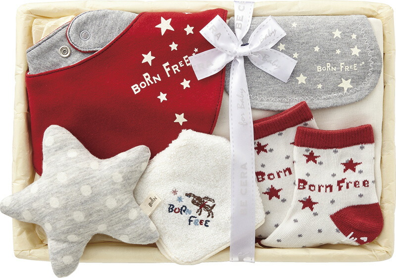 【ラッピング無料】国産 ボーンフリー ウィッシュ きらきら星セット 2844-0370-R 日本製 スタイセット ソックス足 スタイ 汗とりパット プチタオル ガラガラ星 竹籠