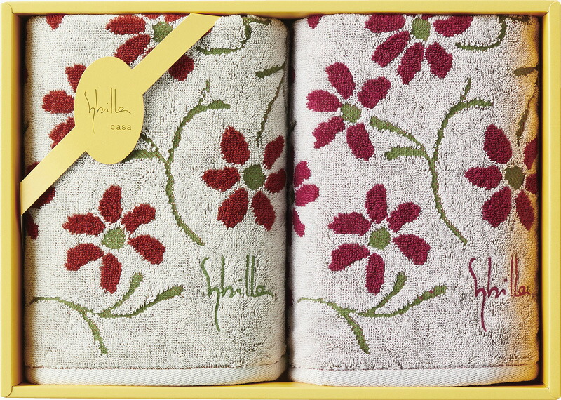 【ラッピング無料】シビラ エンラサーダ2 フェイスタオル 2P ベージュ/ピンク 94086 綿100%