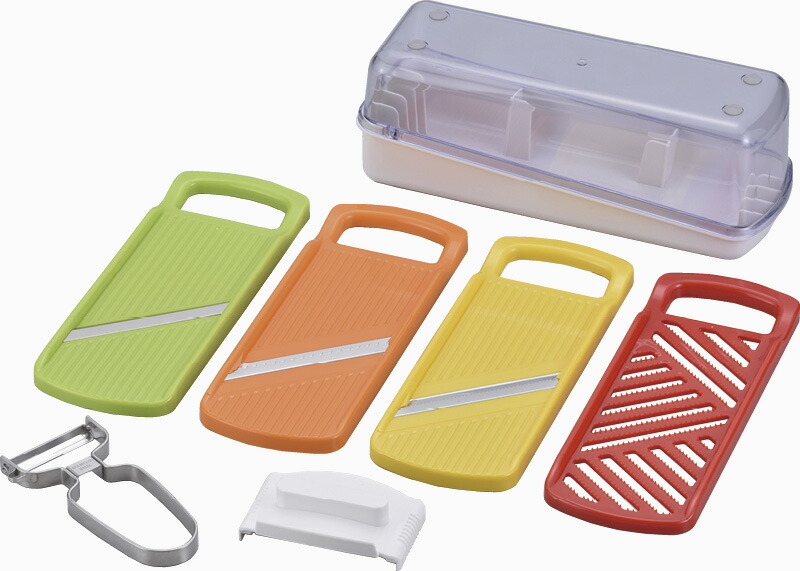 【ラッピング無料】国産 ビタミンアイランド マルチ スライサー & ステンレスピーラーセット ME-7289 日本製 千切り つま切り おろし 安全ホルダー 収納ケース 容器