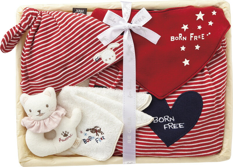 【ラッピング無料】国産 ボーンフリー ドリーム 星のおさんぽセット 2857-0550-R 日本製 スタイセット キャップ スタイ パンツ プチタオル リングガラガラシュシュ付 竹籠