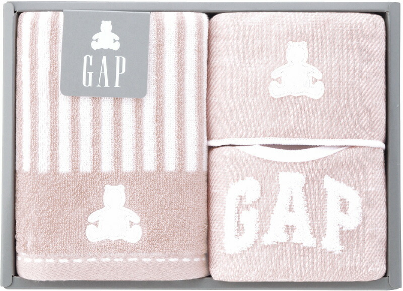 【ラッピング無料】ベビー GAP ベビーフェイスタオル ＆ ミニハンカチ ＆ スタイ ピンク 54-5019200P 綿100%
