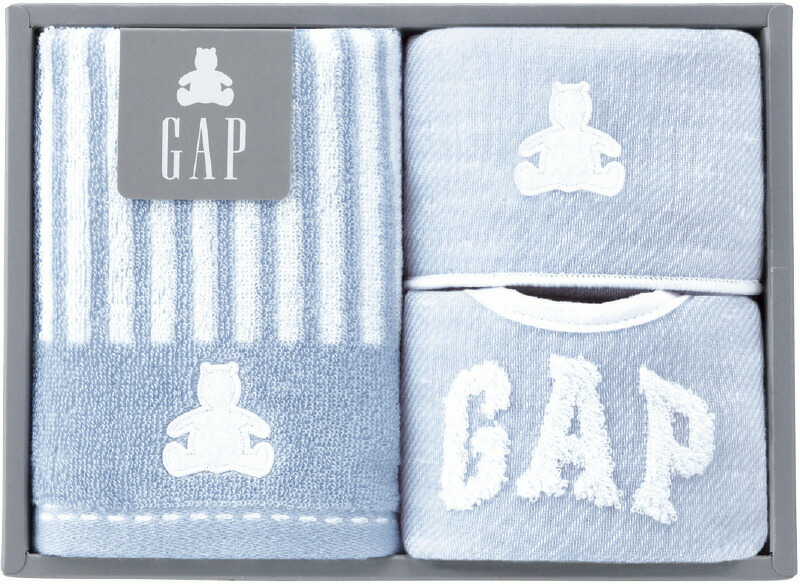 【ラッピング無料】ベビー GAP ベビーフェイスタオル & ミニハンカチ & スタイ ブルー 54-5019200B 綿100%