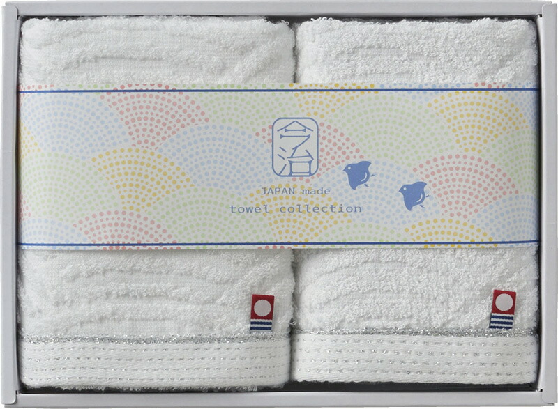 【ラッピング無料】国産 今治(青海波紋様) フェイスタオル ＆ ハンドタオル IS-101 綿100% 日本製