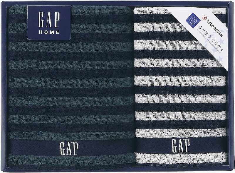 【ラッピング無料】GAP HOME NEW ボーダーギフト フェイスタオル & ウォッシュタオル 54-3049200 綿100%