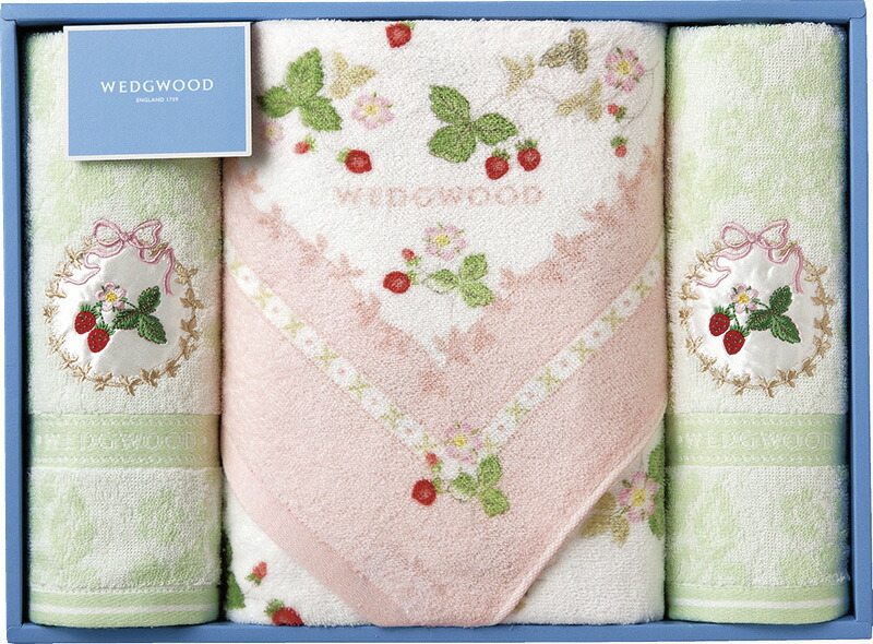 【ラッピング無料】国産 ウェッジウッド ワイルドストロベリー バスタオル & フェイスタオル 2P ピンク TT88500601P 綿100% 日本製