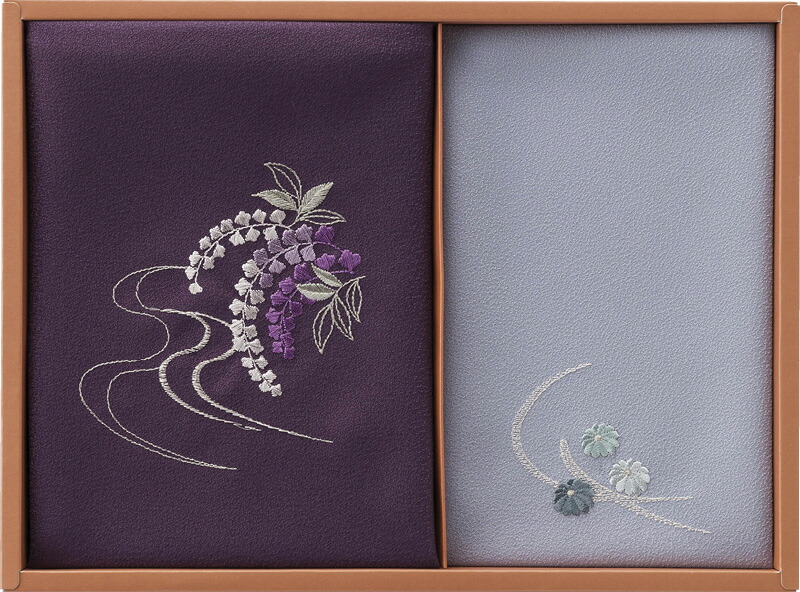 【ラッピング無料】国産 洛北 刺繍入り二巾風呂敷 ＆ 刺繍入り金封包み 紫 H018B 日本製