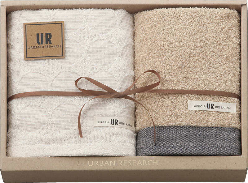 【ラッピング無料】国産 アーバンリサーチ フェイスタオル ＆ ウォッシュタオル ブルー UR2315BL 綿100% 日本製