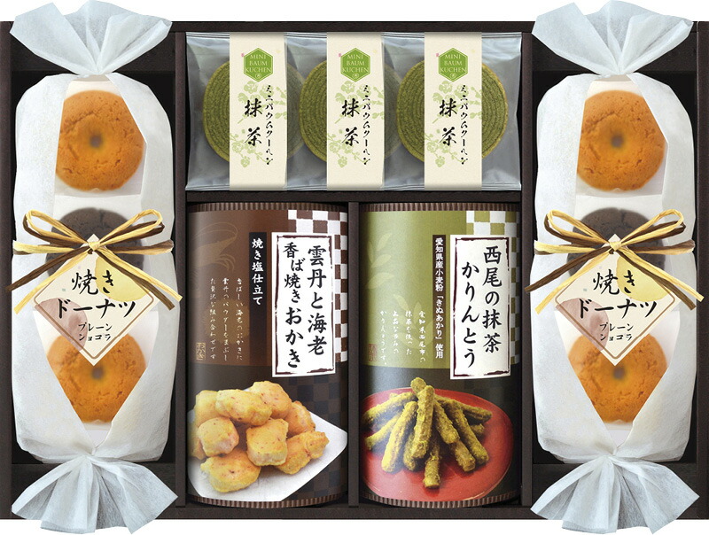 【ラッピング無料】信濃屋清風堂 セレクトスイーツ SSX-27 焼きドーナツ 宇治抹茶ミニバウムクーヘン 焼きドーナツ 西尾の抹茶かりんとう 雲丹と海老の香ば焼きおかき