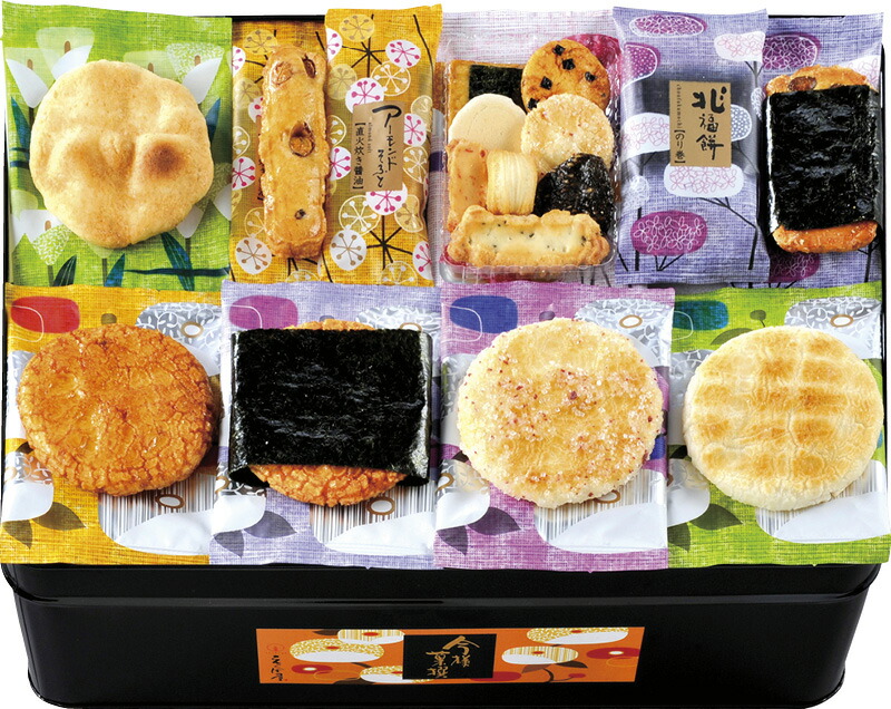 【ラッピング無料】えくぼ屋 今様菓撰おかき詰合せ MK-50 アーモンドそふと直火炊き醤油 兆福餅のり巻 ぐるめ探訪 ぷかぷか煎だし塩 やわらか焼