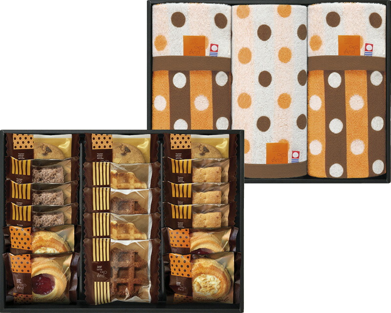 【ラッピング無料】アンドスイーツ ＆ 今治タオル詰合せBOX NAZ-50 スクエアパイ ナッツとチョコのざっくりクッキー ロシアケーキ ワッフル フェイス ウォッシュ タオル