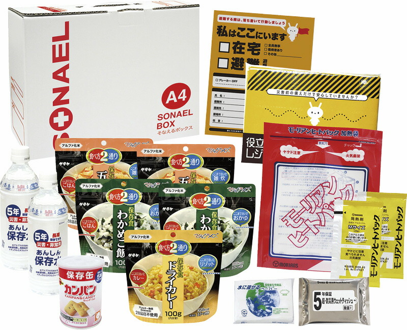 【ラッピング無料】そなえるボックス(1DAYペア) LLB-55 防災セット グッズ 非常用 発熱剤 5年保存水 ライス 五目 カレー カンパン ウェットティッシュ レジャーシート 加熱袋 緊急避難カード 水に流せるペーパー