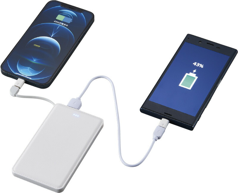 【ラッピング無料】モバイルバッテリー2,500mAh(iPhone、USB Type-C用アダプター付) 6188-23 ワイヤレス充電器 - 画像 (3)