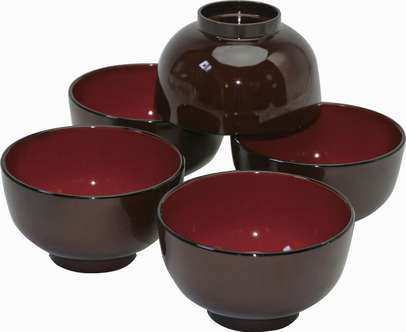 【ラッピング無料】国産 レンジ汁椀 溜内朱 5客揃 4479 日本製