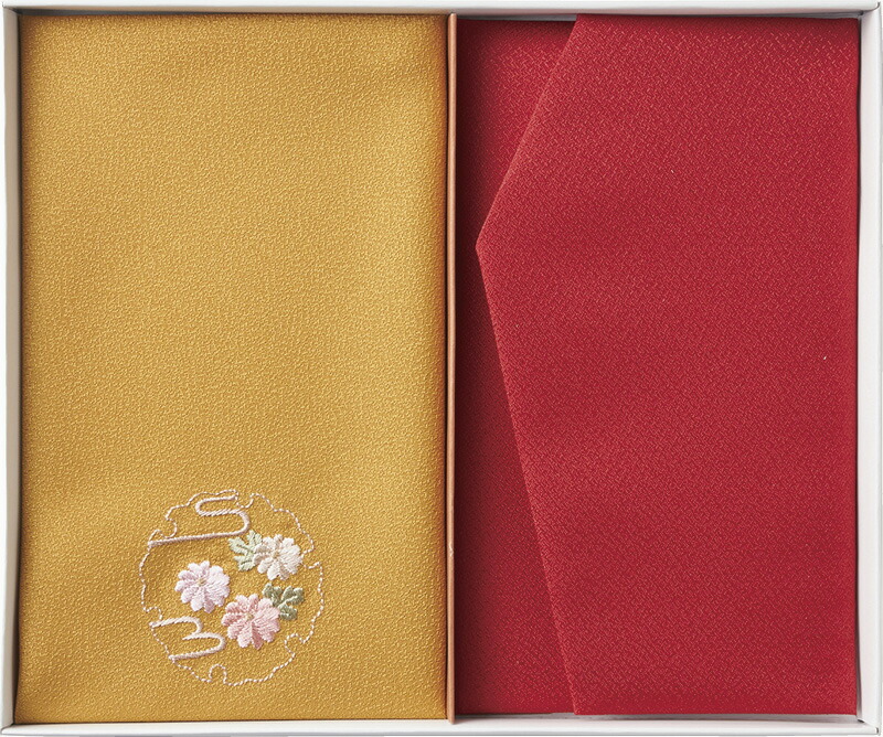 【ラッピング無料】国産 洛北 刺繍入り金封包み ＆ 金封ふくさ 赤 H011a 日本製