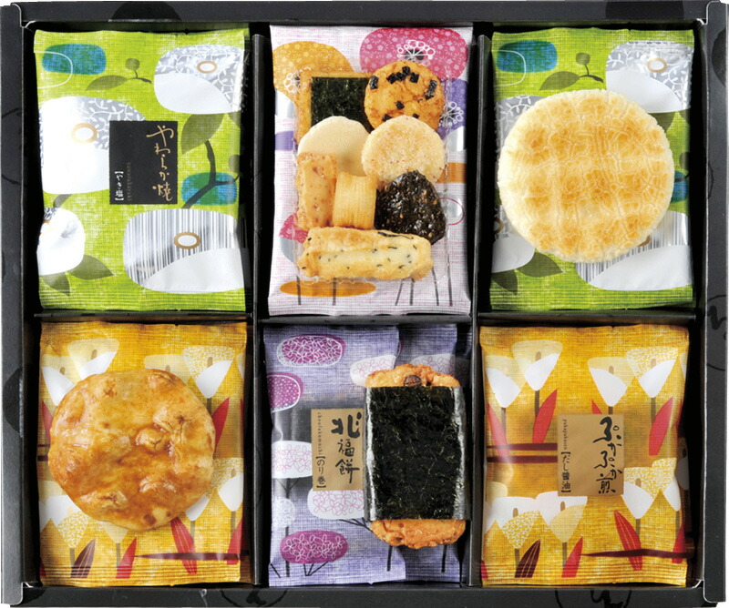 【ラッピング無料】えくぼ屋 今様菓撰おかき詰合せ MK-15 やわらか焼やき塩 兆福餅のり巻 ぷかぷか煎だし醤油 ぐるめ探訪
