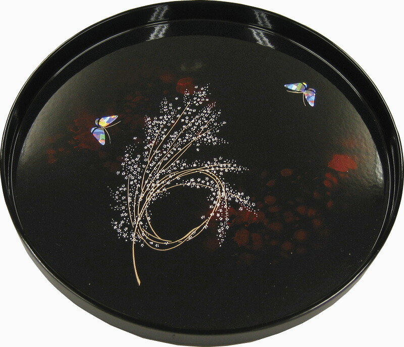 【ラッピング無料】国産 かすみ草 丸盆 2663 日本製 お盆 トレー トレイ