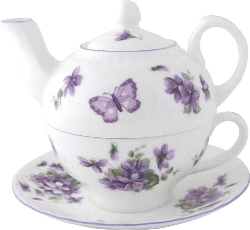 【ラッピング無料】エインズレイ イングリッシュバイオレット ティーフォーワン ENVI00816C ポット カップ ソーサー