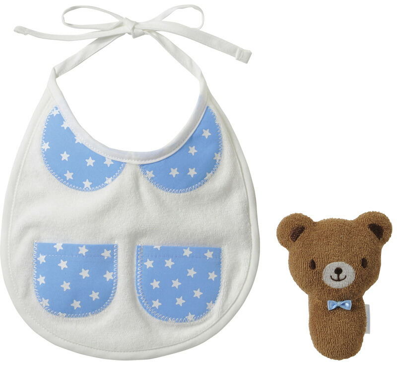 【ラッピング無料】国産 ミキハウス スタイセット ブルー 44-2902-564B 日本製 ソフトトイ