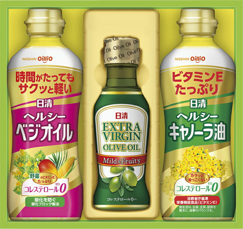 【ラッピング無料】日清オイリオ オリーブオイル ＆ バラエティオイルギフト OV-15N ヘルシーキャノーラ油 ヘルシーベジオイル エキストラバージンオリーブオイル