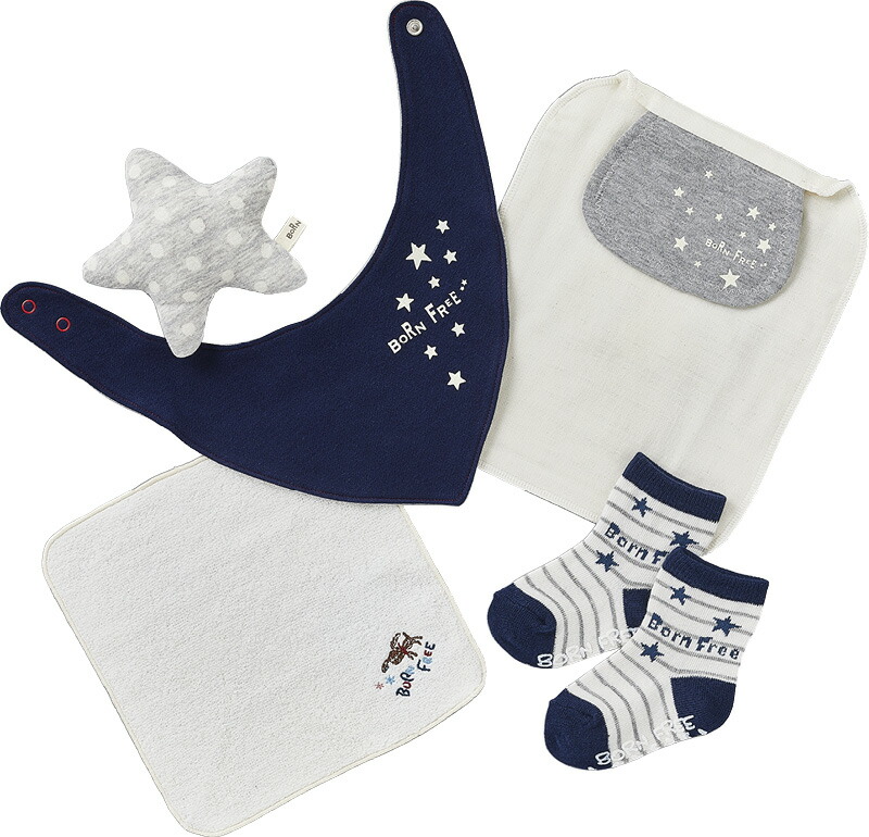 【ラッピング無料】国産 ボーンフリー ウィッシュ きらきら星セット 2844-0370-NB 日本製 スタイセット ソックス足 スタイ 汗とりパット プチタオル ガラガラ星 竹籠 - 画像 (3)