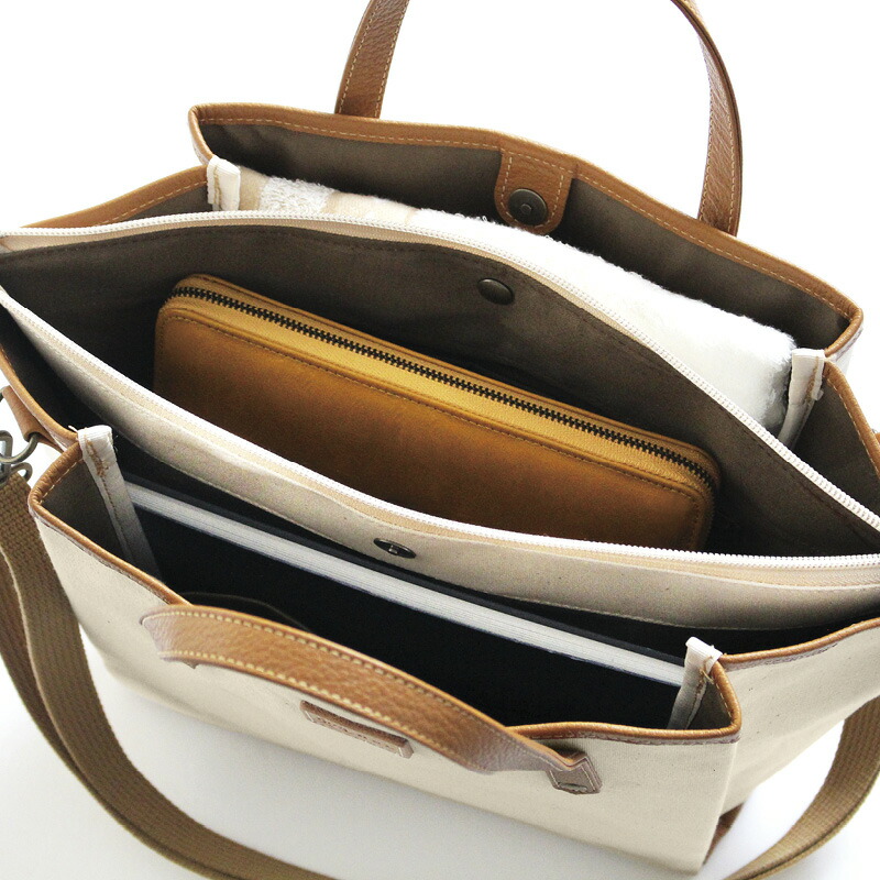 【ラッピング無料】国産 HaL 倉敷産帆布×姫路レザー プリーツ ショルダーバッグ HAL88150-BE 日本製 - 画像 (3)