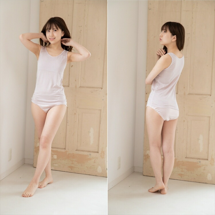 【送料無料】[3組割引] うるおい シルク100% ナイトブラタンクトップ(パッドつき) +スタンダードショーツ　日本製 ブラック/ライトグレー/ライトピンク M/L/フリー エコニット 国産 絹 美容 セリシン 敏感肌 レビュー人気 - 画像 (4)