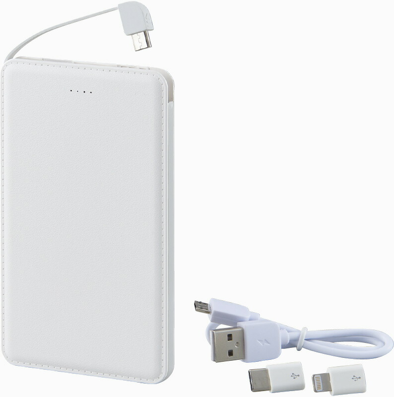 【ラッピング無料】モバイルバッテリー5000mAh(iPhone・USB Type-C用アダプター付) 6189-23 ワイヤレス充電器
