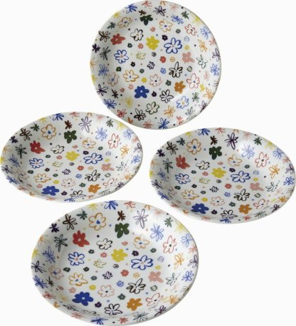 【ラッピング無料】国産 ステッチフラワーカレー 4P T-5623 日本製 皿 プレート