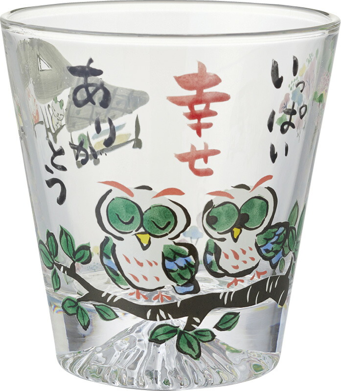 【ラッピング無料】国産 夕立窯 富士山 感謝 グラス(木箱入) ふくろう YK703 日本製 タンブラー