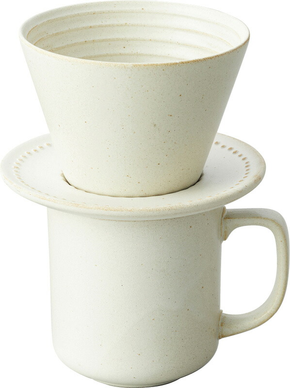 【ラッピング無料】国産 お家でカフェスタイル ストーンドリップコーヒーマグセット 粉引 アイボリー T6539 日本製 皿 プレート ドリップカップ 受け皿